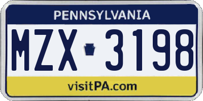 PA license plate MZX3198