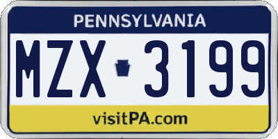 PA license plate MZX3199