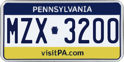 PA license plate MZX3200