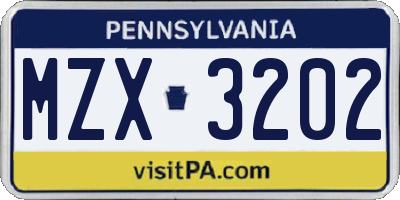 PA license plate MZX3202