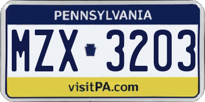 PA license plate MZX3203