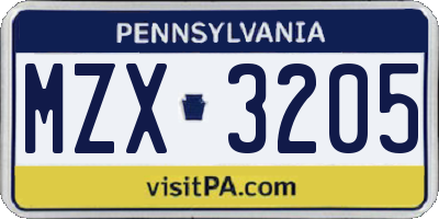 PA license plate MZX3205
