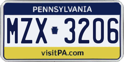 PA license plate MZX3206