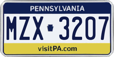 PA license plate MZX3207