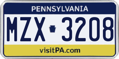 PA license plate MZX3208