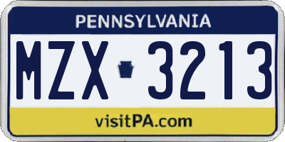 PA license plate MZX3213