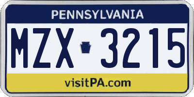 PA license plate MZX3215