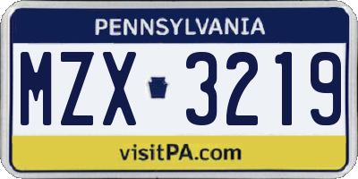 PA license plate MZX3219
