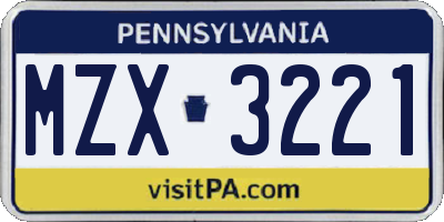 PA license plate MZX3221