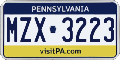 PA license plate MZX3223