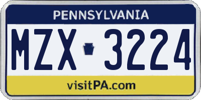 PA license plate MZX3224