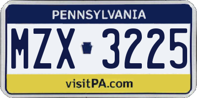 PA license plate MZX3225