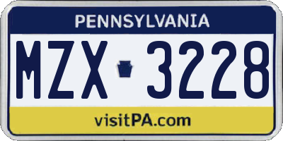 PA license plate MZX3228