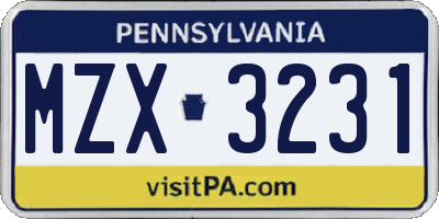 PA license plate MZX3231