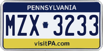 PA license plate MZX3233