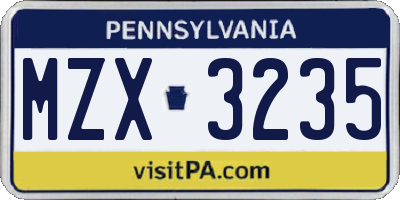 PA license plate MZX3235