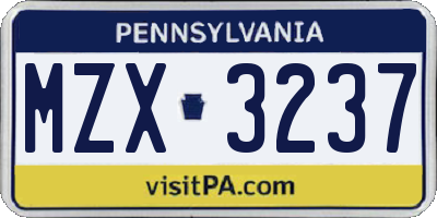 PA license plate MZX3237