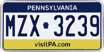 PA license plate MZX3239