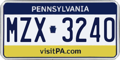 PA license plate MZX3240