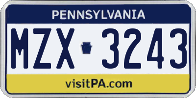PA license plate MZX3243