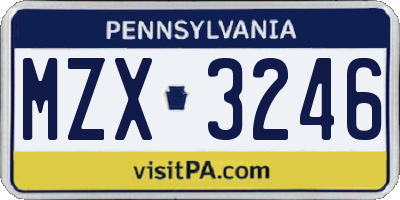 PA license plate MZX3246