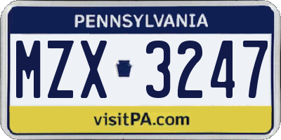PA license plate MZX3247