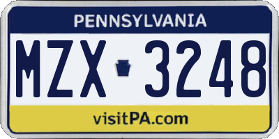 PA license plate MZX3248