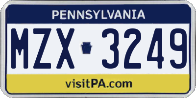 PA license plate MZX3249