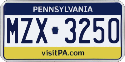 PA license plate MZX3250