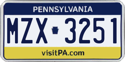 PA license plate MZX3251