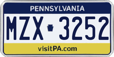 PA license plate MZX3252