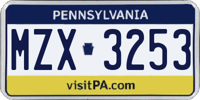 PA license plate MZX3253