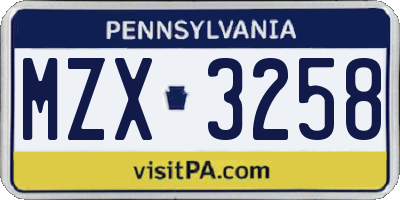 PA license plate MZX3258