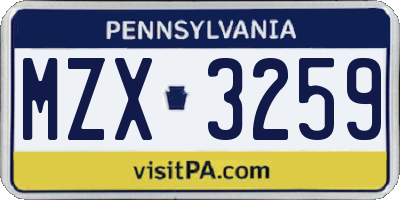 PA license plate MZX3259