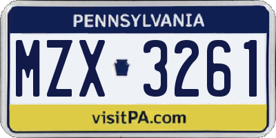 PA license plate MZX3261
