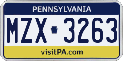 PA license plate MZX3263