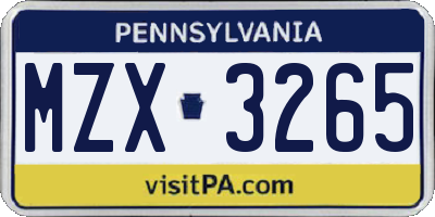 PA license plate MZX3265