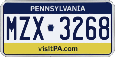 PA license plate MZX3268