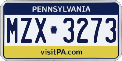 PA license plate MZX3273