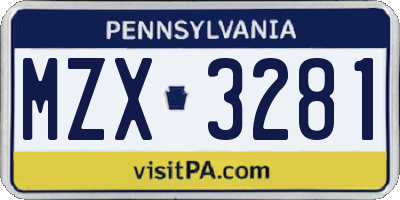 PA license plate MZX3281