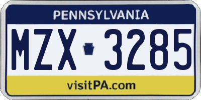 PA license plate MZX3285