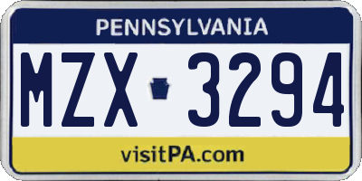 PA license plate MZX3294