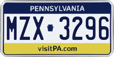 PA license plate MZX3296