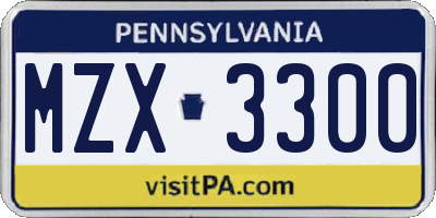 PA license plate MZX3300