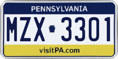 PA license plate MZX3301