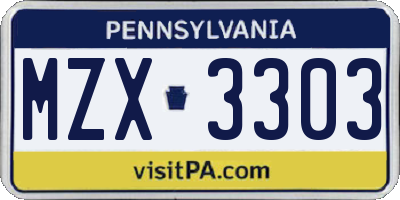 PA license plate MZX3303