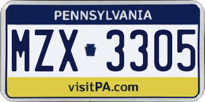 PA license plate MZX3305