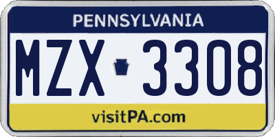 PA license plate MZX3308