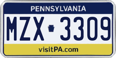 PA license plate MZX3309