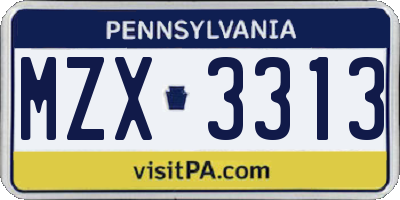 PA license plate MZX3313